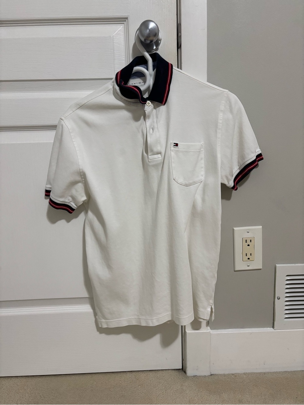Tommy Hilfiger White Polo with Navy & Red Trim